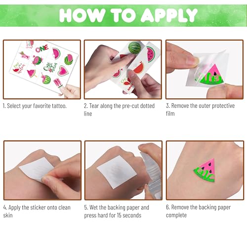 Melon Pre-Cut Temporary Tattoos 8 Sheets 96PCS Watermelon One First Party Decorations Supplies Favors First Summer Theme Birthday Stickers Christmas Gifts for Boys Girls Class School Prizes Carnival
