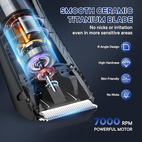 Pubic & Body Hair Trimmer for Men, 2 In 1 Electric Ball Groin Razor Shaver with Ceramic Blade, No Nick Mens Grooming Kit for Wet/Dry Use, Cordless Charging Body Groomer with Led Display, Black
