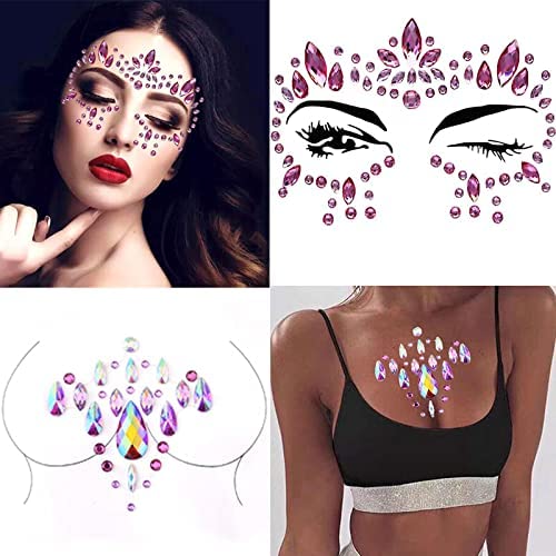 Mermaid Pink Face Gems Rhinestone Face Jewels Tattoo Rave Body Stickers Festival Chest Gems for Women and Girls 2PCS (Face Gem2)