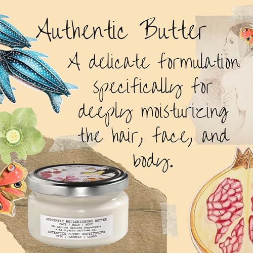 Davines Authentic Replenishing Butter, Deep Nourishing Mask for Face, Hair & Body - 98% Natural Shea Butter Formula - Restores Dry Skin & Damaged Hair, 6.76 Fl Oz