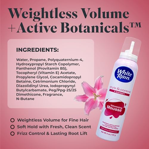 White Rain Volumizing Mousse for Hair Volume - 12 Pack 5 oz Each, Lightweight Styling Volume Hair Mousse for Women, Frizz Control & Root Lift, Fresh Scent