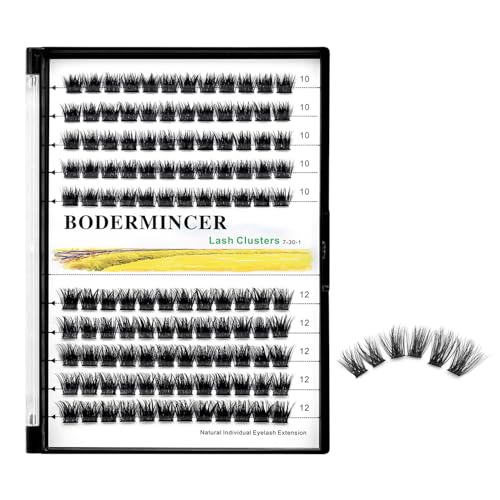 Bodermincer 120 Clusters 10mm+12mm/12mm+14mm Mixed Lash Cluster False Eyelash Individual Cluster EyeLashes Grafting Fake False Eyelashes Eyelash Extension (M01-Black-10mm)
