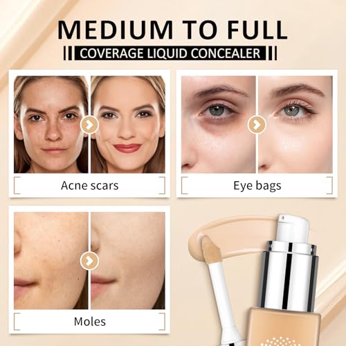 AWCCXMYM Liquid Concealer & Foundation Longwear Full Coverage Concealer Hydrating Conceals & Brightens Creamy Texture Foundation Makeup Natural Flawless Face Makeup Under Eye Concealer #Light Medium
