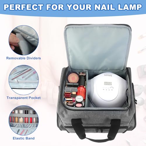 Nail Polish Organizer Case, Nail Kit Bag, Holds 70 Bottles, 2 Removable Pouches and Tool Storage, Nail Polish Carrying Case Gift for Manicurists, Grey