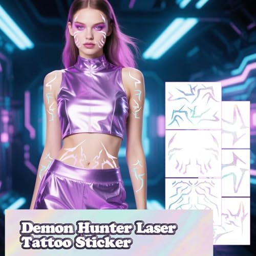 Temporary Tattoos Cosplay Tattoos Stickers Prop Demonn Cosplay Accessories Anime Purple Temporary Tattoos for Dance, Cosplay, Halloween Accessories (B)