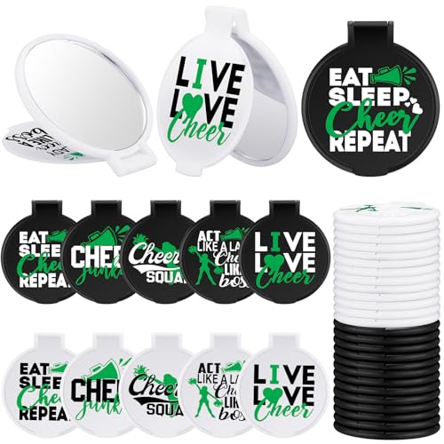 Wenqik 50 Pcs Cheerleader Mirror Gifts Bulk Cheerleading Compact Mirror Cheer Party Favors Folding Pocket Portable Makeup Mirrors for Football Rugby Game Team Friendship Gift(Green Cheer)
