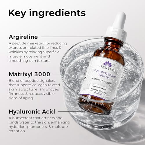 SKIN DEVA 20% Argireline Serum with Matrixyl 3000 Pure Hyaluronic Acid Serum For Face Deep Wrinkle Reducer Anti Aging Tones Skin and Stimulates Collagen Peptides Serum For Face