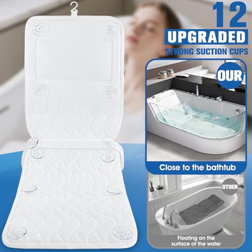 Full Body Bath Pillow for Bathtub,Luxury Thick Bath Cushion for Soaking Tub w/Adjustable Lumbar Support Full Body Bathtub Pillows for Head and Neck Shoulder Support,5D Air Mesh,51"x 16.5"White