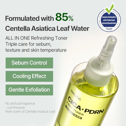 NACIFIC CICA PDRN First Toner 5.07 fl oz 150ml, Centella Asiatica & PDRN for Sensitive Skin, Cooling Spot Toner, Balancing & Soothing Korean Skincare