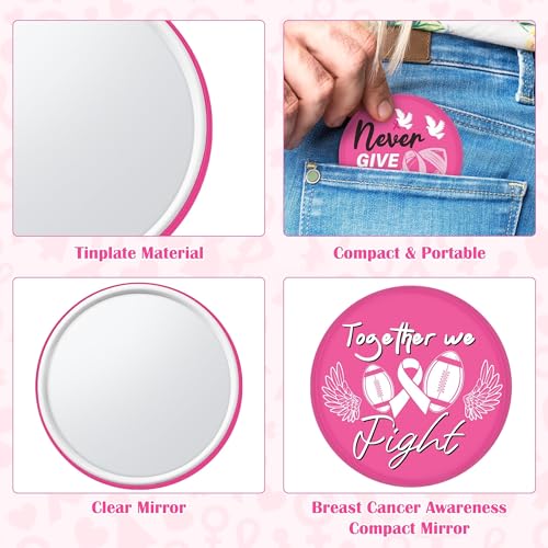 Y1tvei Breast Cancer Awareness Mirrors - 36Pcs Pink Ribbon Motivational Encourage Gift for Christian, Survivor Portable Mini Mirror Inspirational Thanksgiving Birthday Gifts for Christmas Party Favors