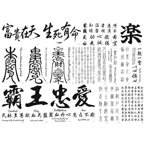 Temporary Tattoo Chinese 60+Designs Fake Tattoo of Chinese Characters,Waterproof Long-lasting Word Tattoos Temporary
