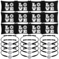 Sweetude 24 Pcs Soccer Gifts Bulk 12 Adjustable Bracelets and 12 Makeup Bags Soccer Accessories Gift Bag Stuffers for Team Players Travel Charms Birthday Party Favors Supplies Prize(Black)