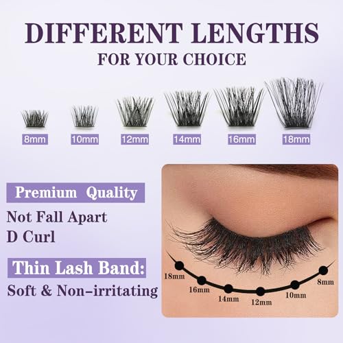 Fluffy Cluster Eyelash Extensions Qeelasee Mink Individual DIY 80D Volume 0.07D Eye Lash Clusters 144pcs Mix8-18mm at home Lash Extensions(80D-0.07D,8-18MIX)