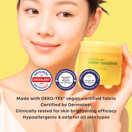 Green Tangerine Radiant Tone Up Pads ? Korean Toner Pads with Niacinamide, Centella Asiatica & Vitamin C, Dark Spot Corrector, Tone-Up & Hydrating Face Toner 50 Pad