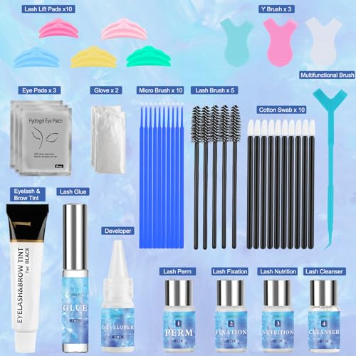 Lash Lift Kit, Eyelash Perm Kit for Natural Curling, Professional Eyelash Lift Kit for Long-Lasting Curl, Black Eyebrows & Eyelashes Color Kit, DIY Lash Lamination Set for Salon & Home Use