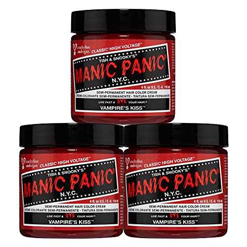MANIC PANIC Classic Vampire's Kiss Semi Permanent Hair Color - Medium Red Hair Dye for Women & Men That Lasts 4-6 Weeks - Vegan, Ammonia & Cruelty-Free - Create & Mix Custom Shades (4oz / 3pk)
