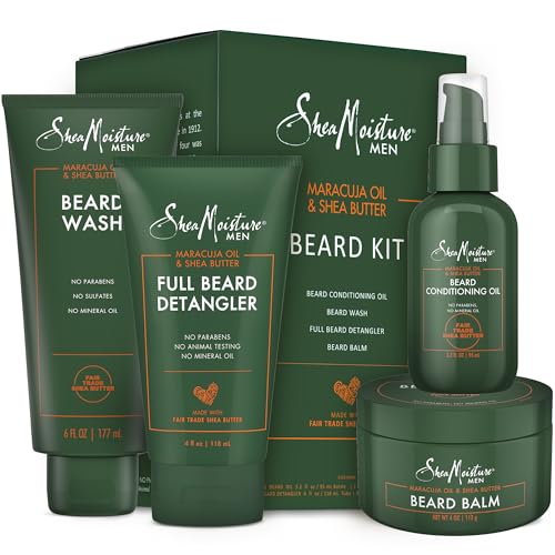 SheaMoisture Beard Kit for Men ??Beard Wash, Conditioning Beard Oil, Full Beard Detangler + Beard Balm with Shea Butter & Maracuja Oil, Gifts for Men (4 Piece Set)