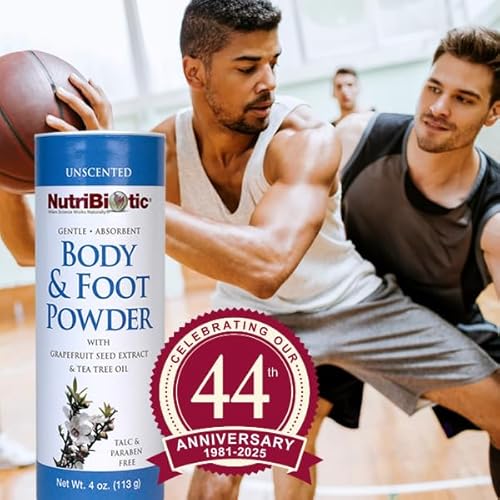 NutriBiotic ? Body & Foot Powder, Unscented, 4 Oz | with Grapefruit Seed Extract & Tea Tree Oil | Vegan & Non-GMO | Talc, Paraben & Gluten Free | Gentle & Absorbent