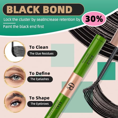 Lash Bond and Seal Eye Lash Glue Individual Eyelash Glue 2 in 1 Formula 5ml+5ml Long Lasting, Waterproof, Non-Irritating, Sleep Proof, DIY Extension, for Stunning Eyes, for Eyelash Cluster
