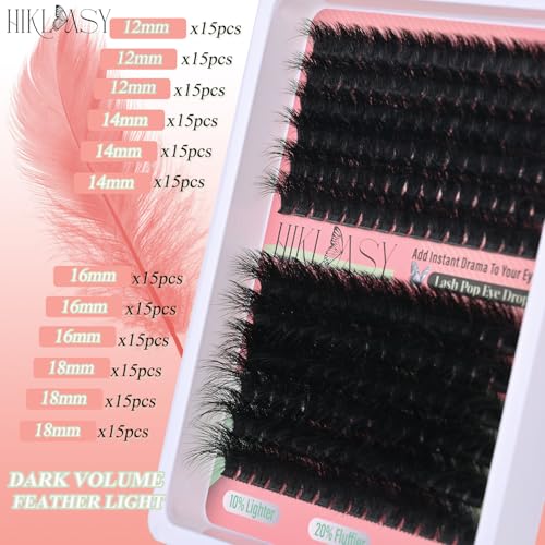 Lash Cluster 260D Full Volume Cluster Lashes Bold 12-18mm Mega Lash Clusters Supplies Wispy D Curve False Eyelashes Clusters Reusable DIY Salon Look Eye Lash Clusters Extension By Hiklasy