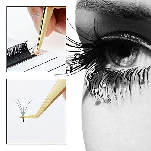Tvoip 2 Pcs Gold Stainless Steel Tweezers for Eyelash Extensions, Straight and Curved Tip Tweezers Nippers, False Lash Application Tools