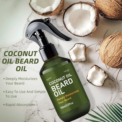 Coconut Oil Beard Spray for Men, 150ml Lightweight Beard Growth Oil with Vanilla Orchid - Fast-Absorbing Leave-In Conditioner to Soften, Moisturize & Tame Facial Hair, Beard Detangler Travel Size