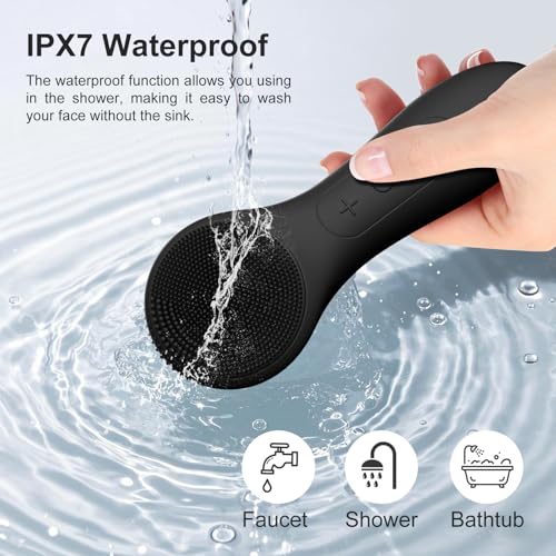 OWLMATE Facial Cleansing Brush, Electric Face Scrubber for Men & Women Waterproof Rechargeable Sonic Vibrating Soft Silicone Face Cleanser Brush for Deep Cleansing, Exfoliating, Massaging (Black)