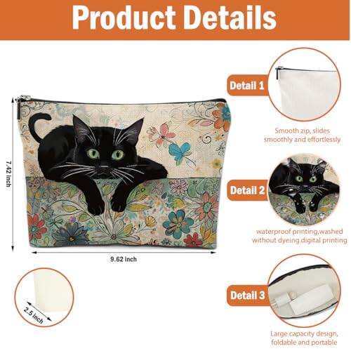 DETIGER 2 PCs Floral Cat Makeup Bag Cat Lover Gifts Cat Gifts Cosmetic Bag, Cat Mom Gifts Cat Themed Gifts for Women Best Friends Coworkers, Cute Cat Stuff Christmas birthday Gifts Zipper Pouch