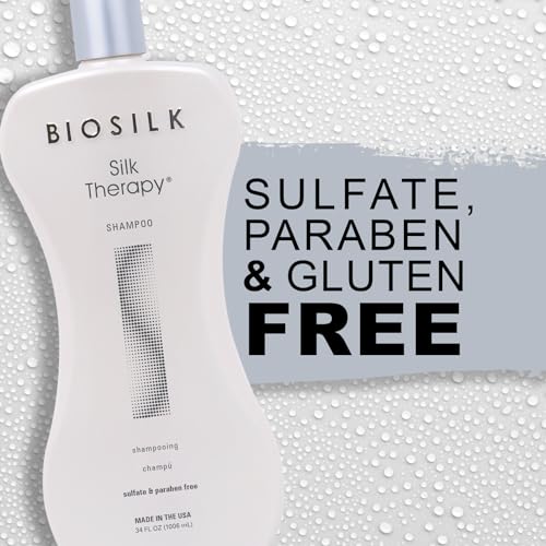 BioSilk Silk Therapy Shampoo, Gentle Hair Cleanser for Healthy, Shiny Hair, Conditions with Silk Proteins & Botanical Extracts, Sulfate-Free, Paraben-Free, Cruelty-Free, 34?Oz