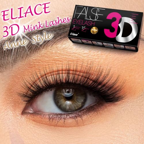 Eliace False Eyelashes Natural look Cat Eye Lashes Wispy Strips,15 Pairs, 3D Mink Lashes Volume Fluffy,Fake Eyelashes Thin Soft Band Comfortable Cross Wispy Lash Reusable, Anne Style