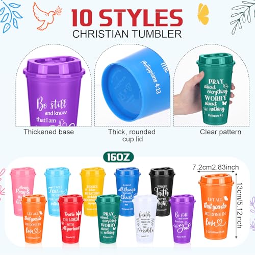 Patelai 80 Pcs 20 Sets Christian Gift Bulk for Women Scripture 16 oz Bible Verse Tumblers Makeup Bags Compact Mirrors Clear Gift Bags for Volunteer Ministry Religious Church Easter Party Favors