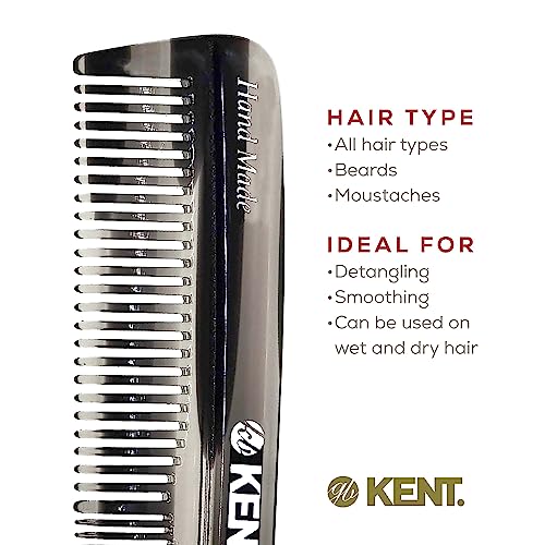 Kent R7T Black Graphite Fine Tooth and Wide Tooth Hair Comb - Handmade Pocket Comb for Men, Best Beard and Mustache Comb for Everyday Grooming, Sawcut made in England