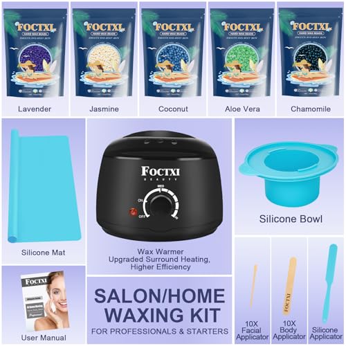Waxing Kit for Women and Men, Wax Warmer Hair Removal for Sensitive Skin at Home with Beads & Silicone Pot, Hard Wax Warmer for Face, Legs, and Body, Machine, 5 Pack Beads, Accessories, Black
