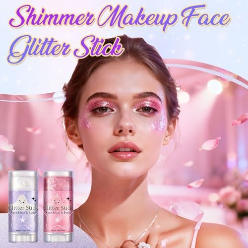 AROIC Body Glitter Stick - 6 Pack Mardi Gras Face & Hair Glitter with Chunky Sequins, Waterproof Sparkling Face Paint with Fruit Scent for Women Singer Festival Makeup Concert Party Rave Accessories