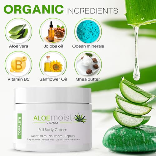 Organic Aloe Vera Face Cream & Body Moisturizing Cream, Natural Aloe Vera Lotion with Vitamin E Oil, Vitamin C, Retinol Cream, Shea Butter, Anti Aging Face Moisturizer for Women Dry Skin (4 oz - 2pk)