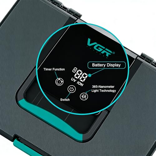 VGR 840 Barber Tool Storage Box with 365nm Light Technology, USB Powered Professional Organizer for Clippers, Trimmers, Guards & Barber Accessories, LED Display, Multi-Compartment Design