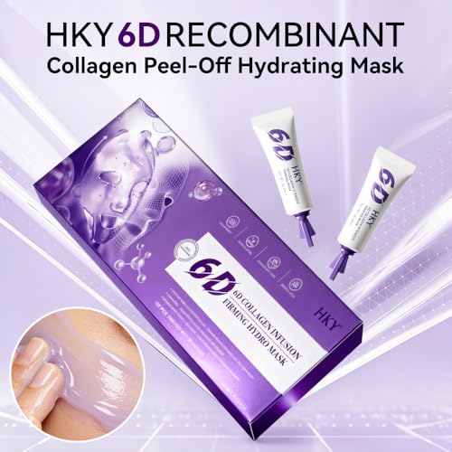 HKY 6D Recombinant Collagen Peel-Off Mask [10 Stick Packs] - Overnight Firming & Glass Skin with Sturgeon Caviar & Crithmum Stem Cells - Portable Travel Size