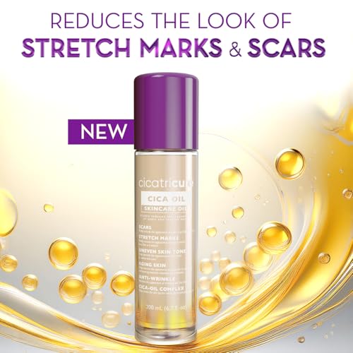 Cicatricure Cica Oil for Stretch Marks & Scars, Visible Results in 4 Weeks, Pregnancy Must-Haves Body Oil with Vitamin E, Stretch Mark Oil, Scar Treatment with Botanical Ingredients, 6.7 fl oz -3 Pack