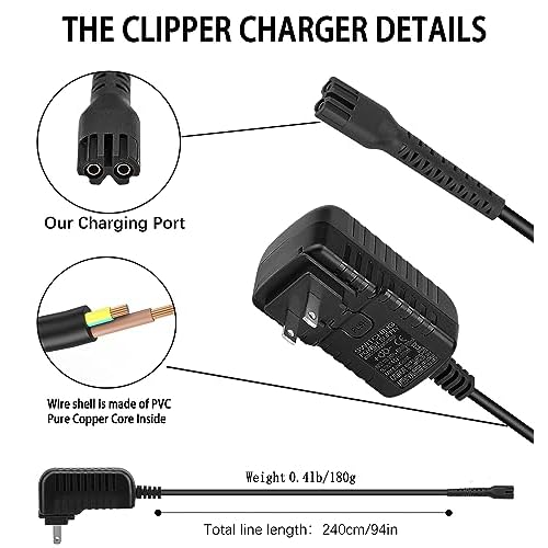 Replacement 4V Charger for Wahl Magic Clip Senior Sterling-4 Designer 100th Aniversary Metal Edition Cordless Clipper, Professional Charger Cord for Wahl 8164 Finale Shaver Trimmer