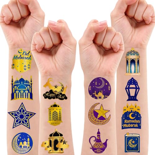 Happy Ramadan Kareem Mubarak Eid Al Adha Fitr Temporary Tattoos Themed Birthday Party Favors Decorations Supplies Festival Decor Star Tattoo Stickers Gifts For Kids Boys Girls School Prizes Carnival