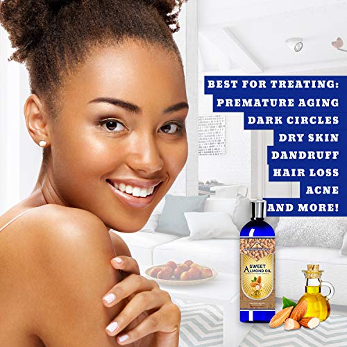 ANCIENT HEALTH REMEDIES All-Natural Cold Pressed SWEET ALMOND CARRIER OIL Greatly Priced Bulk Wholesale Oil For Beauty Skin Moisturizing DIY Body Butter,Hair & Skin Care Darkening (16 oz)