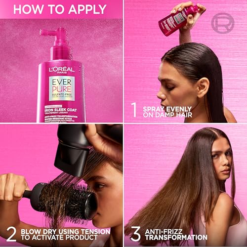 L'Oreal Paris Sulfate Free Iron Sleek Coat Hair Treatment, Provides Frizz Control and Humidity Protection, Semi-Permanent Smoothing Treatment, EverPure Hair Care, 5.1 fl oz