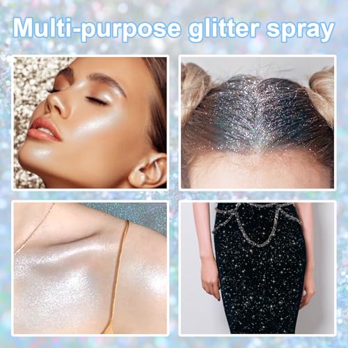 Hair and Body Glitter Spray, 1PC Glint-Rainbow Hair Glitter Extra Fine Face Shimmer Powder for Clothes, Festival Loose Sparkle Powder for Rave Clothes Nail Art Easter Halloween Crafts (Glint-Rainbow)