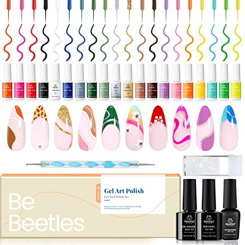 Beetles Liner Gel Polish with Curing Lamp 36W U V Nail Lamp, 20 Colors Liner Gel Polish Set with Fast Drying Compact LED Nail Dryer