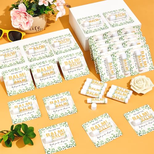 50 Pack Appreciation Lip Balm Gifts Bulk, Thank You Party Favors for Employee Staff Coworker Teacher Friend Volunteer Women Men, Spring Gift Eucalyptus leaf You Are the Balm