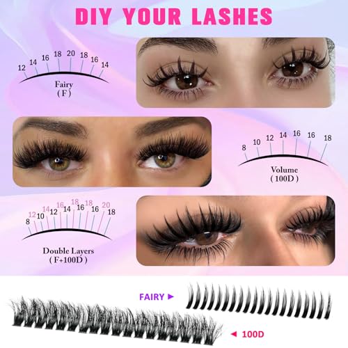 Manga Lash Clusters 100D Lash Cluster Kit 8-18mm With Spikes Eyelash Clusters Long 12-20mm Anime Lash Clusters Kit Volume DIY Individual Lashes Bond & Seal Tweezers