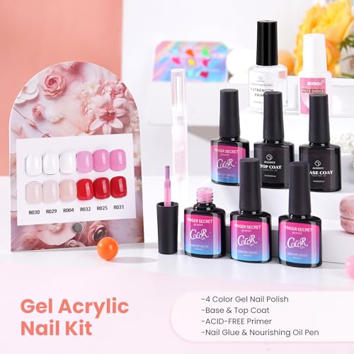 Nail Kit for Beginners with Everything: Practice Hand Acrylic Nail Kits Professional U/V Lamp Powder Drill Liquid Starter Set with Gel Polish in Cosmetic Gift Bag for Women Salon Home(Holo Pink)