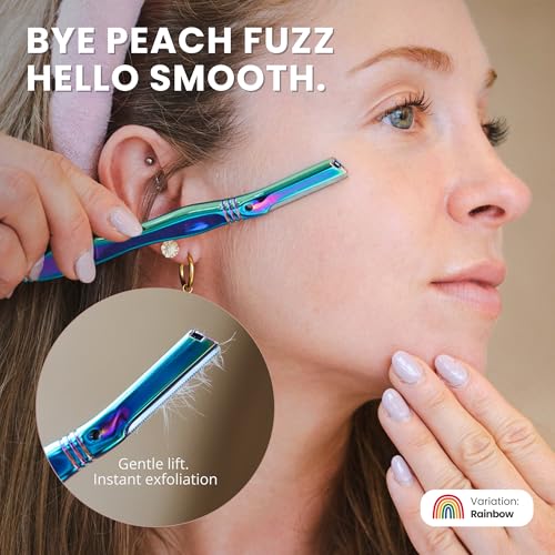 Jungle Culture Dermaplaning Tool ? Facial Razor for Women with 5 Refill Blades ? Reusable Eyebrow Shaper & Exfoliator ? Rainbow