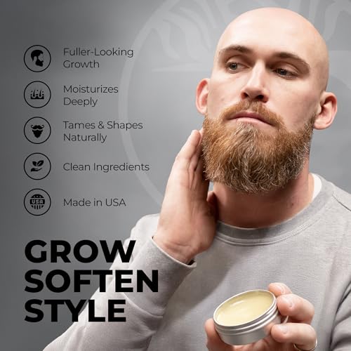 Biotin Beard Balm for Men ? Made in USA ? Beard Growth & Moisturizer with Castor Oil & Jojoba Oil ? Organic Styling Wax for Thickening & Softening ? Mustache Conditioner