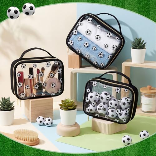 Hillban 6 Pack Soccer Gifts Clear Makeup Bag with Handle Travel Toiletry Bag for Women Sport Goodie Cosmetic Organizer Zipper Pouch for Soccer Party Favors Supplies